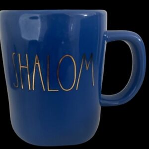 Rae Dunn “Shalom” Peace Coffee Mug Blue & Metallic Gold NWOT